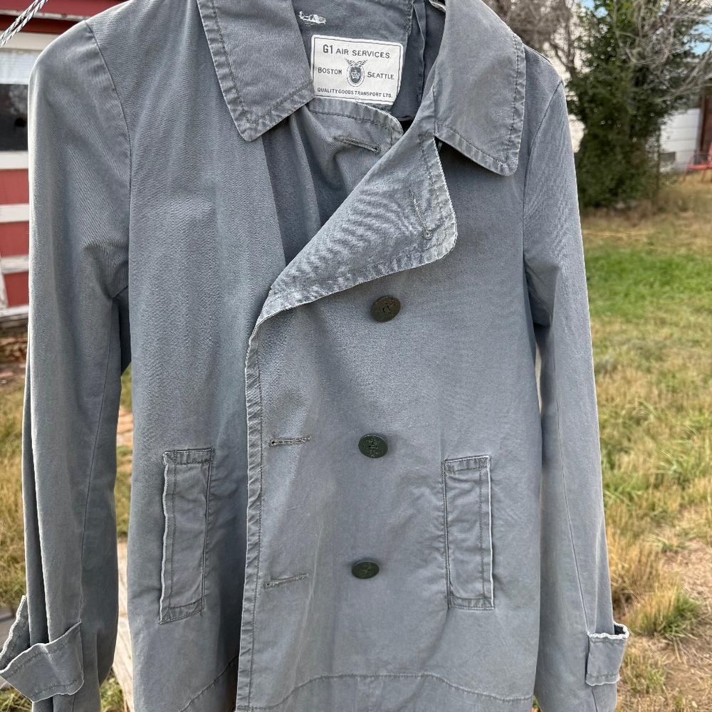 Double-Breasted Women's Unlined Gray Canvas Pea Coat G1 Air Services Medium